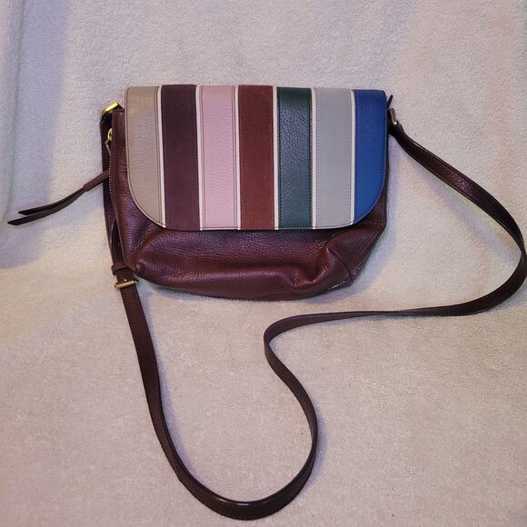 Fossil Small Crossbody Bag Maya Shoulder Purse Purple Multi Stripe Leather - Picture 1 of 12